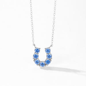 Collar con colgante de herradura en forma de U, personalizable, versión cobre, con circonita azul de corte redondo, plata de ley S925, temática oceánica, para mujer - Product Image 3