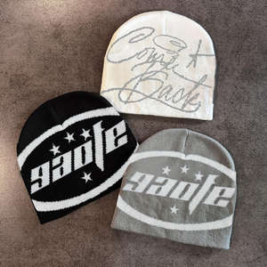 قبعة بيني شتوية محبوكة بشعار جاكار مخصص للجنسين، أضف تصميمك الخاص، قبعة بيني على طراز Y2k - Product Image 2