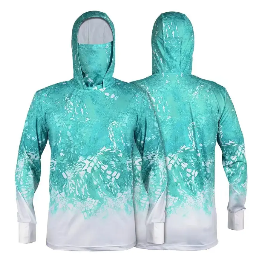 Wholesale Stock Long Sleeve Vented Spf Polyester Spandex Pelagic Hooded Fishing Shirt Long Sleeve