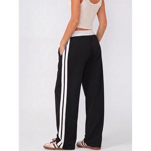 Pantalon de survêtement large pour femme, taille haute, avec cordon de serrage et bandes latérales, style streetwear - Product Image 5