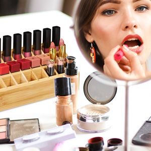 Organizador de Maquillaje de Bambú con 24 Ranuras y Diseño Escalonado para Brillo Labial y Lápiz de Cejas, Soporte de Exhibición 100% Bambú - Product Image 4