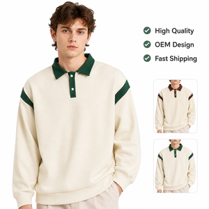Camiseta Polo Personalizada con Diseño OEM, Manga Larga, Bloques de Color, Hombros Caídos, Puños Acanalados, Estilo Casual Urbano, Logotipo Bordado y Etiqueta - Product Image 1