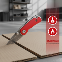 Retro mode rood vouwmes Damascus staal hoge hardheid scherp draagbaar sleutelhanger mini open doos fruitmes OEM koeienbeen