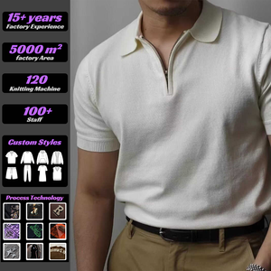 VSCOO Custom Men <strong>Old</strong> Money Quarter Zipped Knit Polo Shirt Solid Short Sleeves <strong>Pullover</strong> Men's Sweater Knit Shirt - Product Image 1
