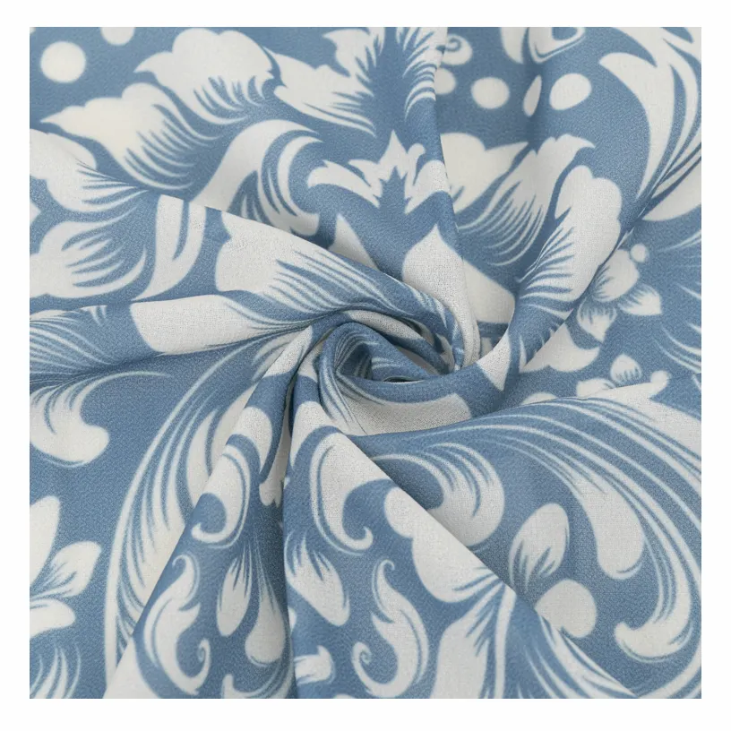U Siehe Stoff Benutzer definierte Polyester Digitaldruck Vintage Blue Pearl Chiffon Stoff Preis pro Meter für Textil Kleidungs stück