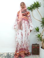 Robe Abaya Islamique Prête à l'Expédition à Imprimé Floral Léopard, Respirante, Légère, Longueur Cheville, Manches Longues, Grande Taille pour Femme
