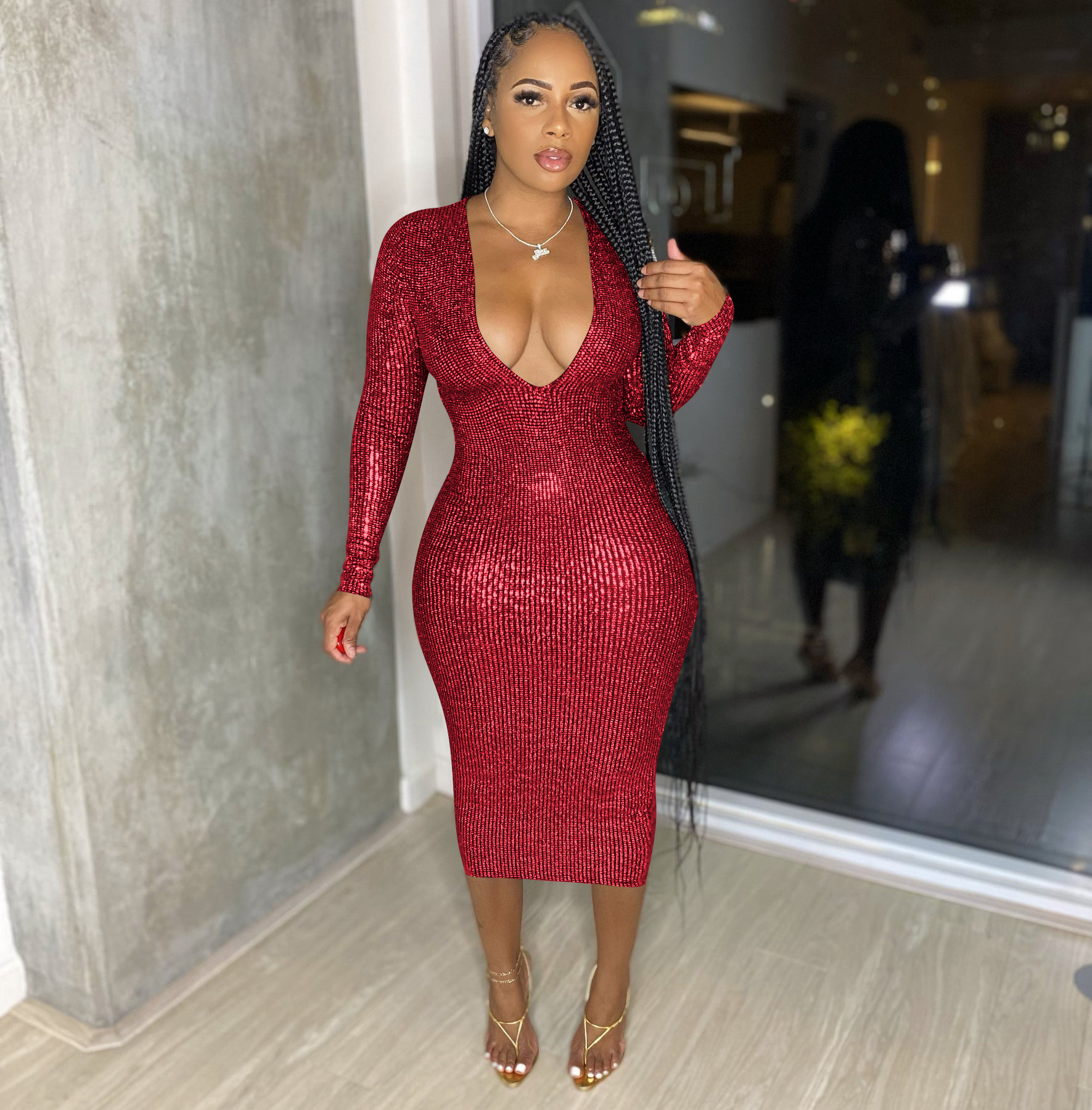 Новый дизайн средства ухода за кожей Шеи облегающее платье с длинным рукавом сексуальные платья для вечеринок для женщин Ночная одежда супер миди платье