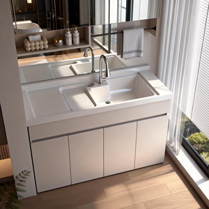 Lavabo Moderno de Cuarzo con Mueble de Baño de Aluminio Tipo Panal para Hotel, Reforzado y de Alta Resistencia - Product Image 2