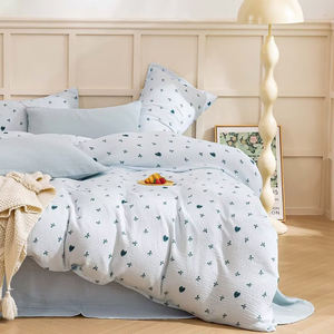 100% mousseline de coton imprimée tissée de qualité supérieure 400TC Kit de quatre pièces de mariage moderne toute saison écologique draps plats - Product Image 3