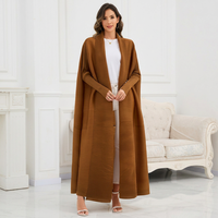 2026 Übergröße Einheitsgröße Abaya mit Knopfmanschetten Einfarbiger Kaftan Cardigan Polyester Maxikleid Miyake Plissierter Stil Robe