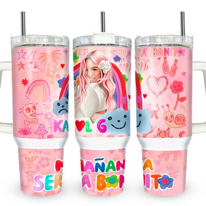 <span class=keywords><strong>Manana</strong></span> Sera Bonito 40 Oz Taza <span class=keywords><strong>de</strong></span> paja portátil Bihota Karol G Pink Hair 40 oz Vaso aislado <span class=keywords><strong>de</strong></span> acero inoxidable con asa - Product Image 1