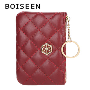 กระเป๋าใส่เหรียญผู้หญิง Boiseen สีแดงเข้ม กระเป๋าสตางค์แบบมีซิป ดีไซน์ทันสมัย ใช้งานได้หลากหลาย พร้อมพวงกุญแจและช่องใส่ของ - Product Image 1