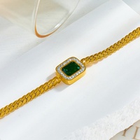 Nouveau Bracelet Femme en Acier Inoxydable Plaqué Or, Incrusté de Zircon Cubique Vert, Inaltérable, Idéal pour le Bureau ou comme Cadeau Professionnel, Bijou Tendance