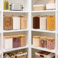 Lot de 2 bocaux en verre à large ouverture de 3 L pour l'organisation du garde-manger, pour pâtes, céréales, aliments secs, farine, sucre, café