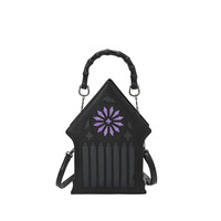 Sac à main mini Ita Bag personnalisé, style vintage gothique, motif tournesol en relief, avec poignée supérieure en bambou