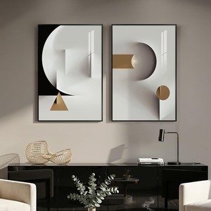Juego de 2 Piezas de Arte Mural de Porcelana de Cristal con Marco de Aluminio, <span class=keywords><strong>Pintura</strong></span> Decorativa Moderna Abstracta Boho Minimalista, Venta al Por Mayor - Product Image 3