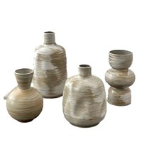 Ensemble de vases décoratifs en céramique pour la maison, finition brossée beige et blanc, style rustique moderne