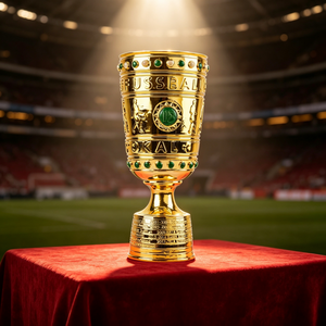 Trophée de football personnalisé en or, coupe de champion avec incrustation de <span class=keywords><strong>pierre</strong></span> verte, design orné, base en métal poli, récompense sportive pour les vainqueurs - Product Image 4