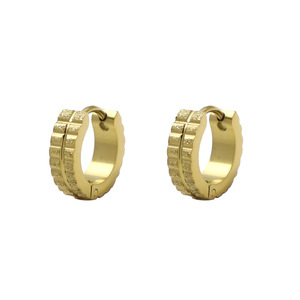 Hoop Earrings Geometric Pattern Micro Insert Gold Steel Color Round Fashion Jewelry Set - Product Image 5