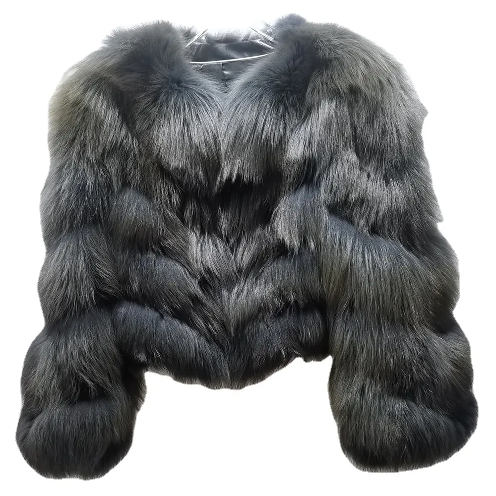 Fashion Fur Collared Jacket Womens Winter Fluffy Overcoat Ladies Cropped Real Fox Fur Coat For Outwear