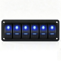 Panneau de commutation à 6 interrupteurs à bascule 5 broches marche/arrêt avec lumière bleue 12V, panneau de commutation en aluminium pré-câblé pour voiture, bateau, marine, camping-car