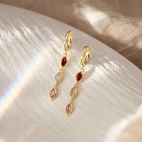 Pendientes de Acero Inoxidable con Baño de Oro de 18K, con Borla y Zirconia Azul Ojo de Caballo, Certificados por la CE, Regalo de Aniversario para Mujer