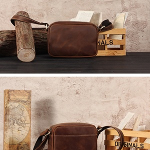 Sac bandoulière Boshiho en cuir Crazy Horse pour homme, sac messager zippé pour voyage - Product Image 3