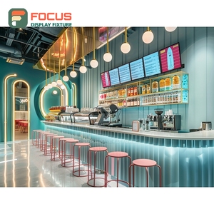 เคาน์เตอร์บริการกาแฟแบบครบวงจร พร้อมชั้นวางขนมและเคาน์เตอร์แคชเชียร์ลายไม้วอลนัทสำหรับร้านกาแฟ - Product Image 3