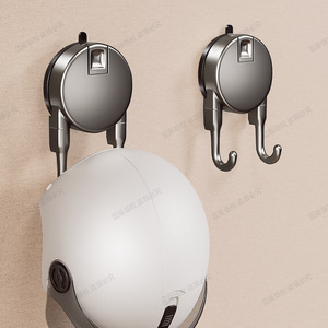 Suction Cup Hook Double Hook Helmet Storage Rack For Motorcycle Electric Vehicle Helmet Wall Mount No Drill ABS Material - Product Image 1