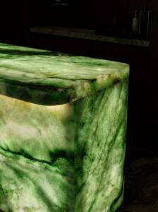 Plan de travail et meuble-lavabo en dalle de quartzite <span class=keywords><strong>Charlotte</strong></span> Green transparente rétroéclairée, en pierre précieuse verte de jade et cristal d'émeraude naturel poli moderne - Product Image 6