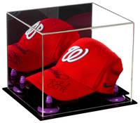 Boîte de présentation en acrylique transparent avec fond miroir en plexiglas pour casquette de baseball, cube de souvenirs en lucite avec supports dorés