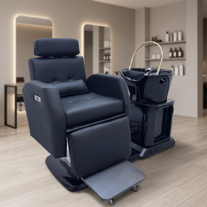 Chaise de lavage professionnelle avec bac en céramique et système de circulation d'eau, station de lavage de cheveux de luxe pour spa et salon de coiffure - Product Image 1