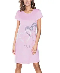 Chemise de nuit décontractée en coton avec imprimé cœur pour femme