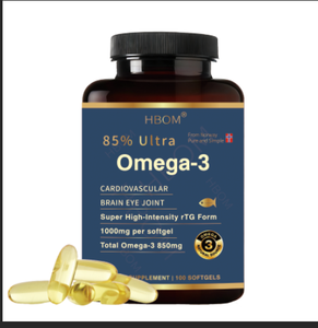 Complément alimentaire d'huile de poisson oméga <span class=keywords><strong>3</strong></span> extra-fort, certifié halal et GMP, OEM ODM - 1000 mg par portion - Soutien pour la santé cardiaque et cérébrale - Product Image 1