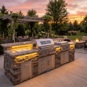 USA Warehouse Stock Modular 304 Stainless Steel <strong>BBQ</strong> Island with Ice Bin 4 Burner Built-in Gas Grill Outdoor Kitchen Kit - Product Image 5