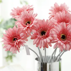 Chrysanthème en soie avec tiges floquées, bouquet de marguerites artificielles pour mariée, toucher réel - Product Image 5