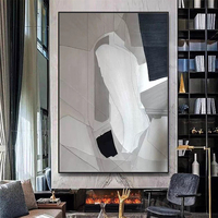 Peinture à l'huile abstraite faite à la main en gros, noir et blanc sur toile, grande œuvre d'art murale pour salon et décoration d'hôtel