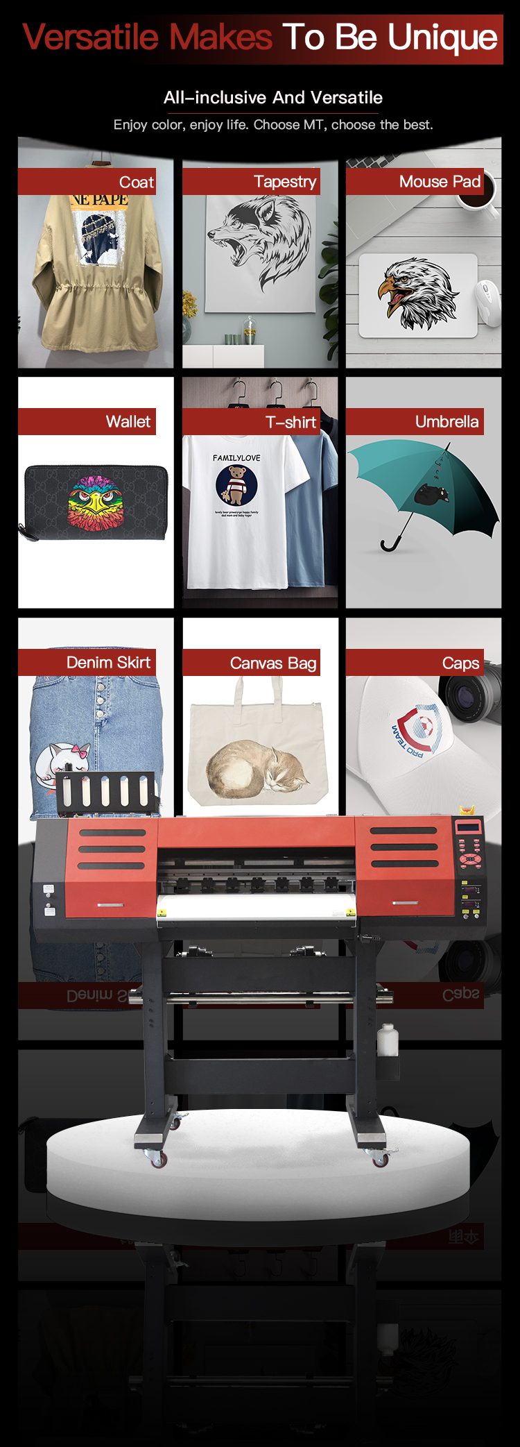 Professio<i></i>nal Supplier MT Versatile 60cm dtf t-shirt printing printer machine digital dtf printer for hoodies coat bag printing