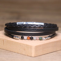 Bracelet en cuir multi-couches en agate rouge naturelle et agate noire, 7 chakras, bijoux bohèmes de guérison avec fermoir magnétique pour hommes et femmes