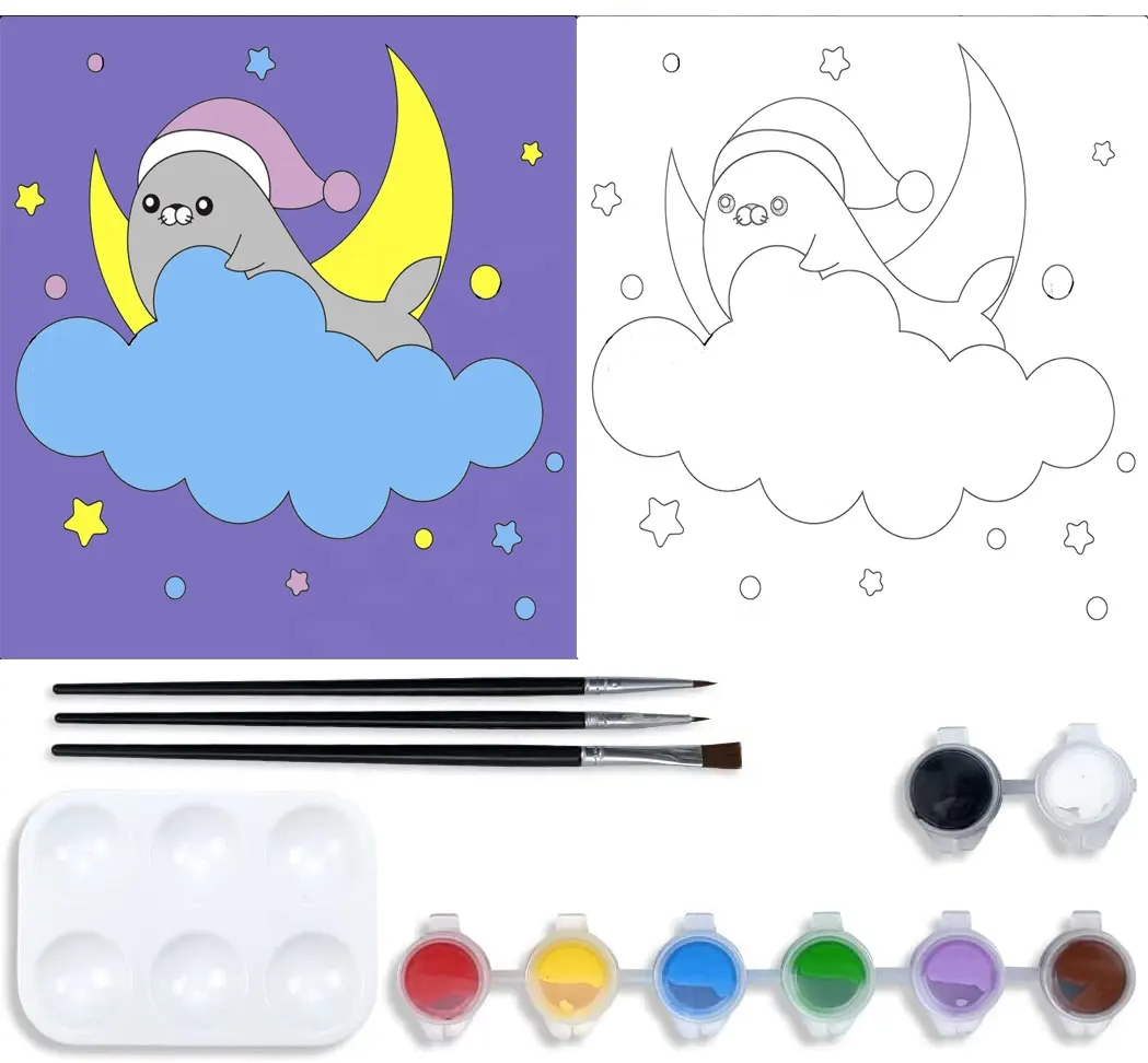 Popolare in tela UAS pittura da numeri sigillo cartone animato colori acrilici pennelli per bambini giocattolo per bambini a casa e a scuola