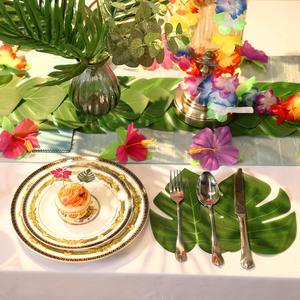 Feuilles de palmier tropicales fleurs d'hibiscus boisson parapluie pics pailles de fruits et <span class=keywords><strong>jupe</strong></span> de Table pour ensemble de décorations de fête hawaïenne - Product Image 5