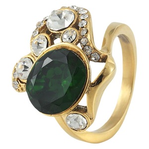yunnique <b>Gold</b> Flower <b>Ring</b> With Green Gemstone And Clear Crystals Prong Setting Unisex Party Jewelry - Product Image 5