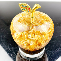 Ornement pomme en cristal de quartz transparent avec feuilles d'or, best-seller transfrontalier, cadeau de Noël créatif, boîte cadeau décorative