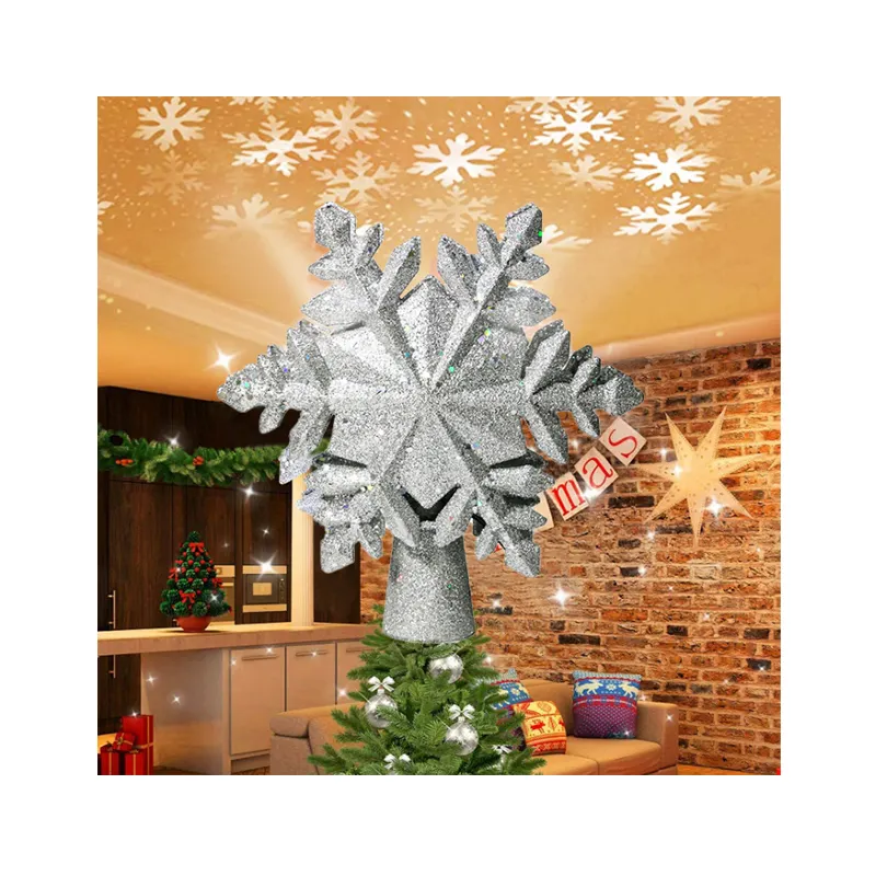 Hot Sell Christmas Tree Star Topper Ornament Christmas Tree Top Snowflake LED Christmas Decoration Lamp Light Projection Decor