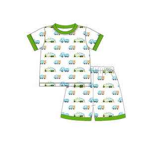 Conjunto de Pijama para Bebés Niños, Camiseta de Manga Corta con Estampado de Tractores de Granja y Pantalones Cortos, Estilo Casual, Alta Calidad - Product Image 4