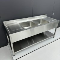 Évier de cuisine double en acier inoxydable de style européen, table de préparation alimentaire avec évier pour équipement de restaurant