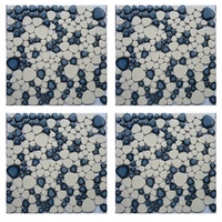 Carrelage en mosaïque de galets bleu glacé et blanc, carrelage de sol en céramique pour salle de bain, 8x8