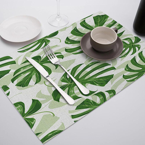 Manteles Individuales de Lino con Estampado de Hojas Verdes para Mesa de Comedor, Posavasos con Diseño de Hojas, Decoración para el Hogar y Restaurantes, Servilletas - Product Image 4