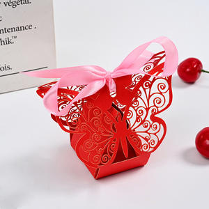 나비 모양 레이저 컷 속이 빈 캐리지 모양 선물 상자, 리본 장식이 있는 드라제 캔디 상자, 웨딩 초콜릿 상자 - Product Image 6
