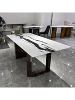 Suite de salle à manger de luxe française en acier inoxydable et marbre naturel, design extensible pour appartements haut de gamme